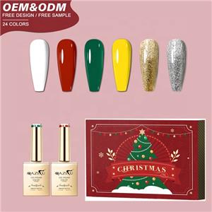 QAZIXU Christmas 6pcs soak off long lasting glitter red green color uv gel nail polish set OEM label for girl gift wholesale